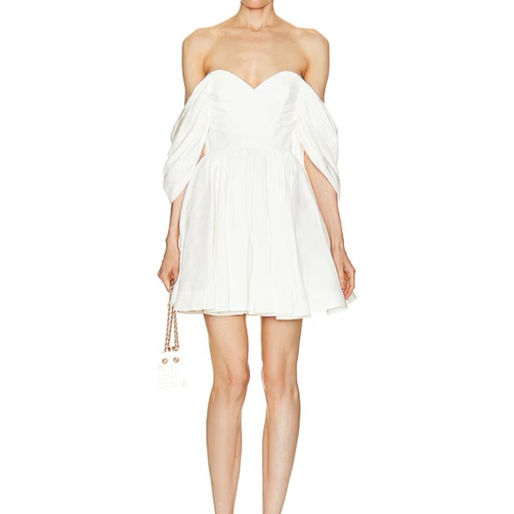 AJE Zorina Sweetheart Off the Shoulder Linen Blend Mini Dress